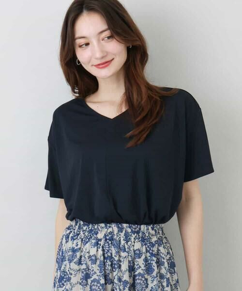 MK MICHEL KLEIN / エムケーミッシェルクラン カットソー | タックヘムデザインVネックカットソー/接触冷感/UVカット/洗える | 詳細5