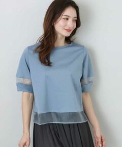 MK MICHEL KLEIN / エムケーミッシェルクラン カットソー | シアー切替えランタンスリーブカットソー/接触冷感/洗える