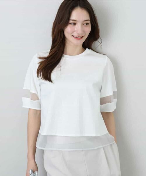 MK MICHEL KLEIN / エムケーミッシェルクラン カットソー | シアー切替えランタンスリーブカットソー/接触冷感/洗える | 詳細11