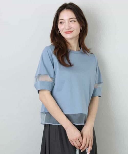 MK MICHEL KLEIN / エムケーミッシェルクラン カットソー | シアー切替えランタンスリーブカットソー/接触冷感/洗える | 詳細16