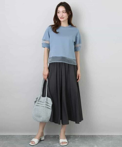 MK MICHEL KLEIN / エムケーミッシェルクラン カットソー | シアー切替えランタンスリーブカットソー/接触冷感/洗える | 詳細17