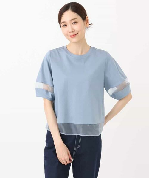 MK MICHEL KLEIN / エムケーミッシェルクラン カットソー | シアー切替えランタンスリーブカットソー/接触冷感/洗える | 詳細21