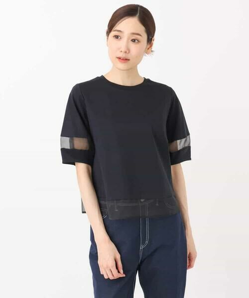 MK MICHEL KLEIN / エムケーミッシェルクラン カットソー | シアー切替えランタンスリーブカットソー/接触冷感/洗える | 詳細4