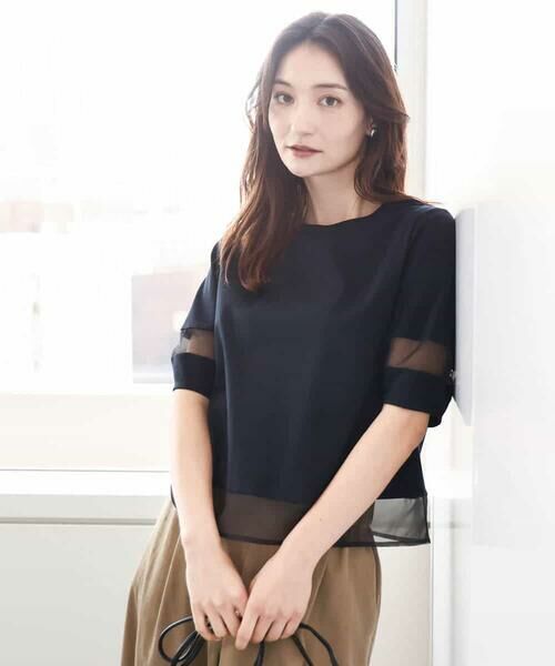 MK MICHEL KLEIN / エムケーミッシェルクラン カットソー | シアー切替えランタンスリーブカットソー/接触冷感/洗える | 詳細6