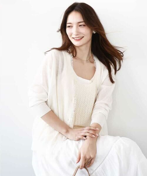 MK MICHEL KLEIN / エムケーミッシェルクラン カーディガン・ボレロ | フリンジディティールシアーニットカーディガン/洗える | 詳細1