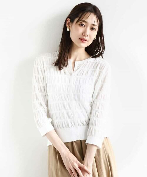 MK MICHEL KLEIN / エムケーミッシェルクラン カーディガン・ボレロ | シャーリングボーダーニットカーディガン/洗える | 詳細1