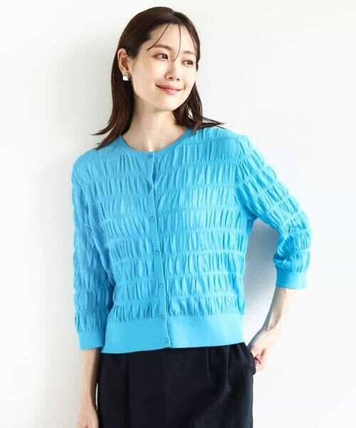 MK MICHEL KLEIN / エムケーミッシェルクラン カーディガン・ボレロ | シャーリングボーダーニットカーディガン/洗える | 詳細13