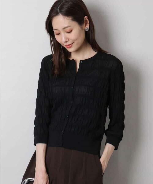 MK MICHEL KLEIN / エムケーミッシェルクラン カーディガン・ボレロ | シャーリングボーダーニットカーディガン/洗える | 詳細9