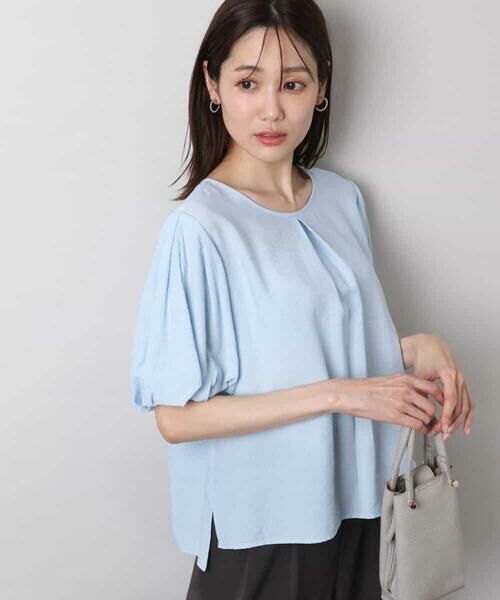 MK MICHEL KLEIN / エムケーミッシェルクラン シャツ・ブラウス | シアーストライプ柄ブラウス/接触冷感/洗える（ライトブルー）