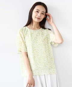 【こなれSETUP/洗える】小花柄タックスリーブシフォンブラウス 小さいサイズ】小花柄タックスリーブシフォンブラウス/洗える