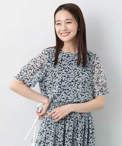 MK MICHEL KLEIN / エムケーミッシェルクラン シャツ・ブラウス | 小花柄タックスリーブシフォンブラウス/洗える | 詳細7