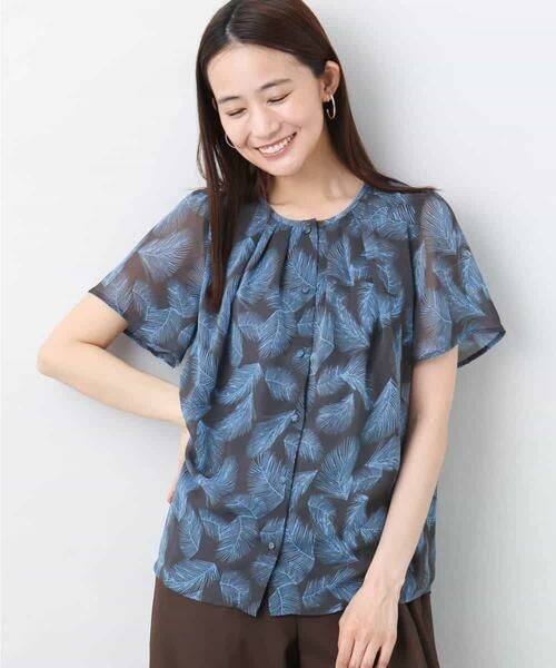 MK MICHEL KLEIN / エムケーミッシェルクラン シャツ・ブラウス | リーフ柄シフォンブラウス/洗える | 詳細1