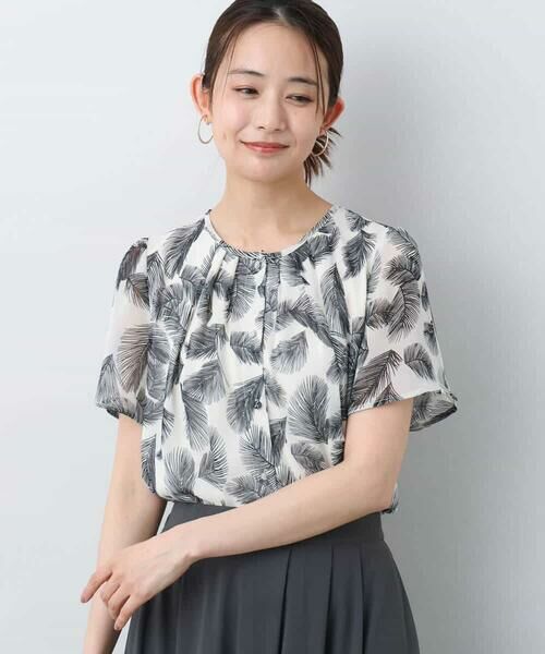 MK MICHEL KLEIN / エムケーミッシェルクラン シャツ・ブラウス | リーフ柄シフォンブラウス/洗える | 詳細7