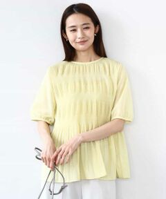 MK MICHEL KLEIN / エムケーミッシェルクラン シャツ・ブラウス | マジョリカプリーツ五分袖シアーブラウス/洗える