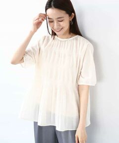 MK MICHEL KLEIN / エムケーミッシェルクラン シャツ・ブラウス | マジョリカプリーツ五分袖シアーブラウス/洗える