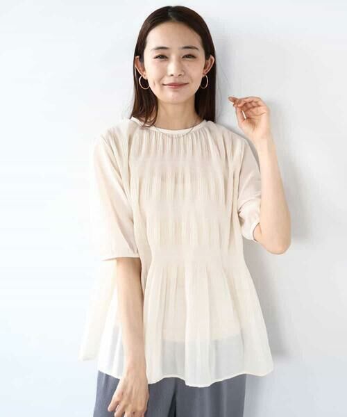 MK MICHEL KLEIN / エムケーミッシェルクラン シャツ・ブラウス | マジョリカプリーツ五分袖シアーブラウス/洗える | 詳細1