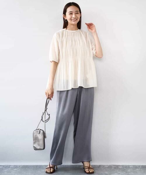 MK MICHEL KLEIN / エムケーミッシェルクラン シャツ・ブラウス | マジョリカプリーツ五分袖シアーブラウス/洗える | 詳細4