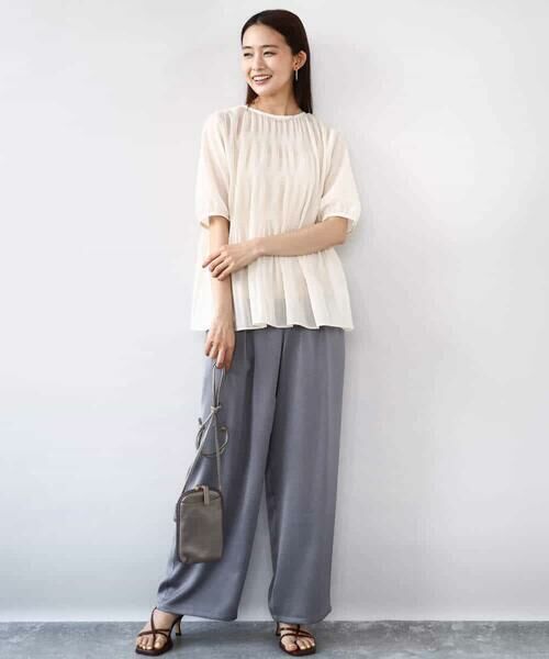 MK MICHEL KLEIN / エムケーミッシェルクラン シャツ・ブラウス | マジョリカプリーツ五分袖シアーブラウス/洗える | 詳細5