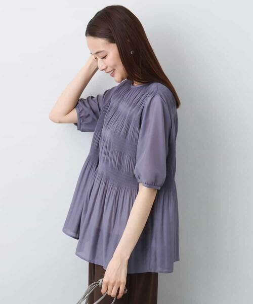 MK MICHEL KLEIN / エムケーミッシェルクラン シャツ・ブラウス | マジョリカプリーツ五分袖シアーブラウス/洗える | 詳細6