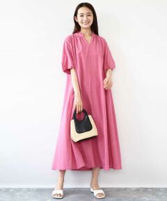 MK MICHEL KLEIN / エムケーミッシェルクラン ロング・マキシ丈ワンピース | ソフトコットンボリュームスリーブワンピース/洗える