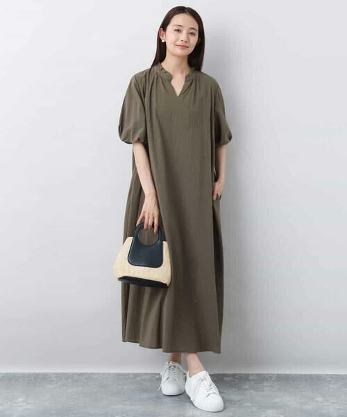 MK MICHEL KLEIN / エムケーミッシェルクラン ロング・マキシ丈ワンピース | ソフトコットンボリュームスリーブワンピース/洗える | 詳細1