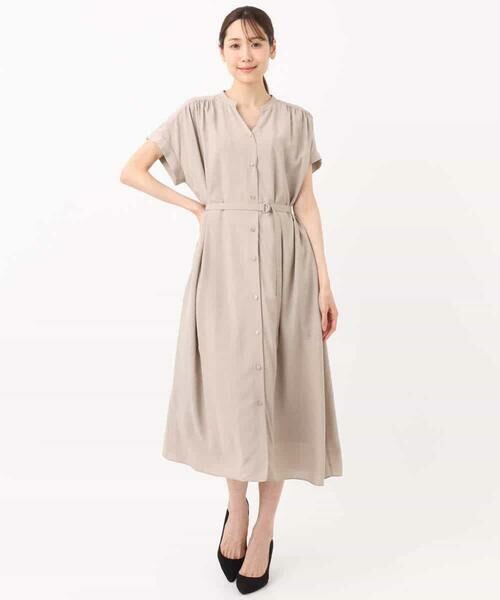 MK MICHEL KLEIN / エムケーミッシェルクラン ロング・マキシ丈ワンピース | ベルト付きキーネックワンピース/洗える | 詳細14