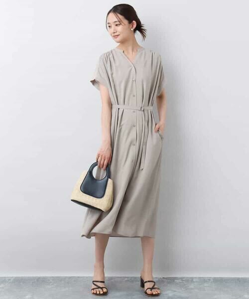 MK MICHEL KLEIN / エムケーミッシェルクラン ロング・マキシ丈ワンピース | ベルト付きキーネックワンピース/洗える | 詳細15