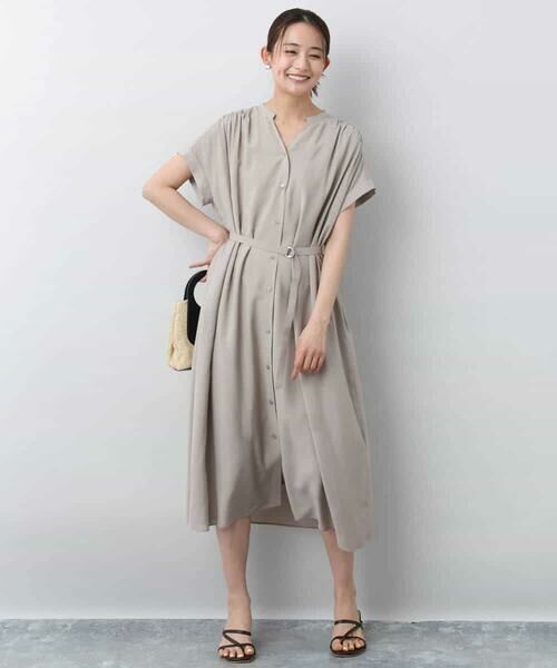 MK MICHEL KLEIN / エムケーミッシェルクラン ロング・マキシ丈ワンピース | ベルト付きキーネックワンピース/洗える | 詳細16