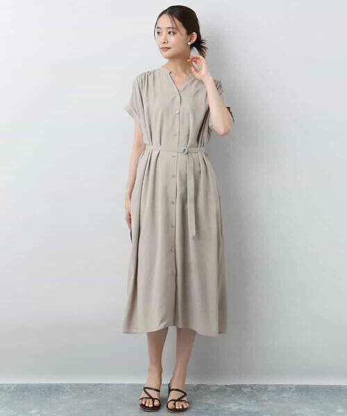 MK MICHEL KLEIN / エムケーミッシェルクラン ロング・マキシ丈ワンピース | ベルト付きキーネックワンピース/洗える | 詳細17