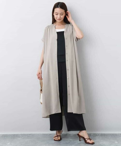 MK MICHEL KLEIN / エムケーミッシェルクラン ロング・マキシ丈ワンピース | ベルト付きキーネックワンピース/洗える | 詳細20