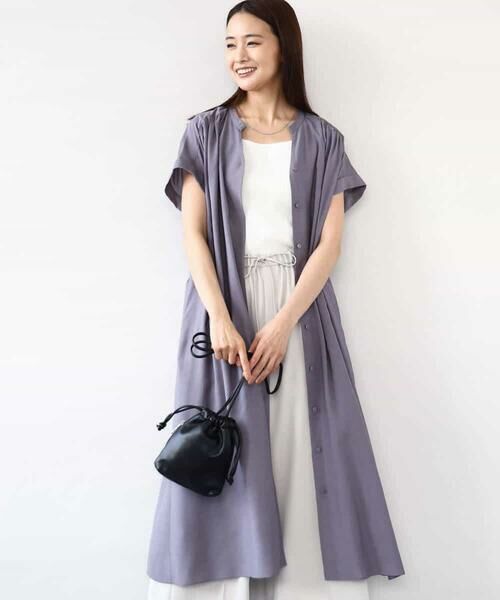 MK MICHEL KLEIN / エムケーミッシェルクラン ロング・マキシ丈ワンピース | ベルト付きキーネックワンピース/洗える | 詳細22