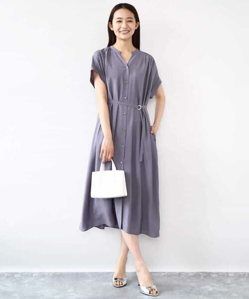 MK MICHEL KLEIN / エムケーミッシェルクラン ロング・マキシ丈ワンピース | ベルト付きキーネックワンピース/洗える | 詳細27