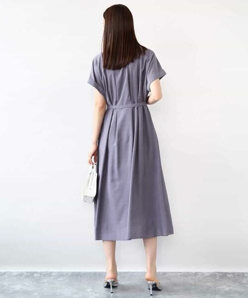 MK MICHEL KLEIN / エムケーミッシェルクラン ロング・マキシ丈ワンピース | ベルト付きキーネックワンピース/洗える | 詳細28