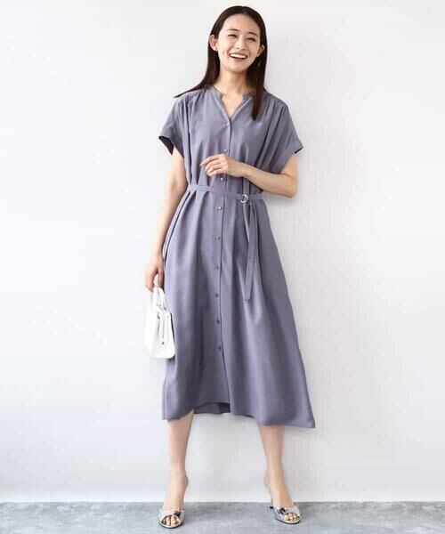 MK MICHEL KLEIN / エムケーミッシェルクラン ロング・マキシ丈ワンピース | ベルト付きキーネックワンピース/洗える | 詳細29