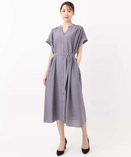 MK MICHEL KLEIN / エムケーミッシェルクラン ロング・マキシ丈ワンピース | ベルト付きキーネックワンピース/洗える | 詳細3