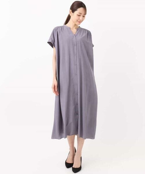 MK MICHEL KLEIN / エムケーミッシェルクラン ロング・マキシ丈ワンピース | ベルト付きキーネックワンピース/洗える | 詳細5