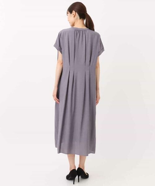 MK MICHEL KLEIN / エムケーミッシェルクラン ロング・マキシ丈ワンピース | ベルト付きキーネックワンピース/洗える | 詳細7