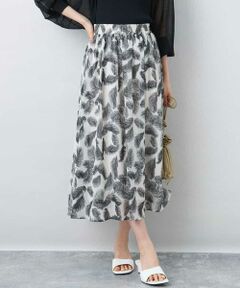 MK MICHEL KLEIN / エムケーミッシェルクラン ロング・マキシ丈スカート | リーフ柄シフォンスカート/洗える