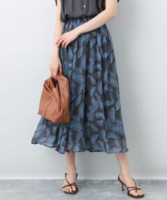 MK MICHEL KLEIN / エムケーミッシェルクラン ロング・マキシ丈スカート | リーフ柄シフォンスカート/洗える