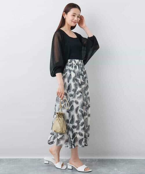 MK MICHEL KLEIN / エムケーミッシェルクラン ロング・マキシ丈スカート | リーフ柄シフォンスカート/洗える | 詳細14