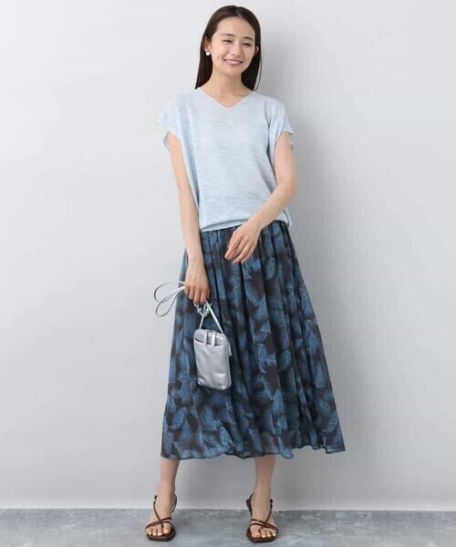 MK MICHEL KLEIN / エムケーミッシェルクラン ロング・マキシ丈スカート | リーフ柄シフォンスカート/洗える | 詳細2