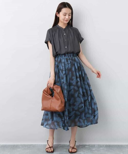 MK MICHEL KLEIN / エムケーミッシェルクラン ロング・マキシ丈スカート | リーフ柄シフォンスカート/洗える | 詳細4