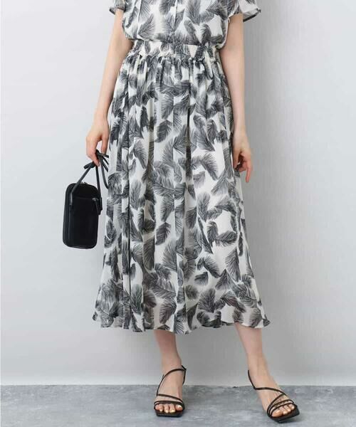 MK MICHEL KLEIN / エムケーミッシェルクラン ロング・マキシ丈スカート | リーフ柄シフォンスカート/洗える | 詳細9