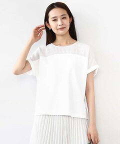 MK MICHEL KLEIN / エムケーミッシェルクラン カットソー | シアーチェック切替えカットソー/洗える