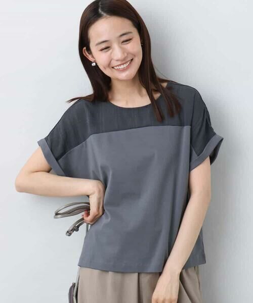 MK MICHEL KLEIN / エムケーミッシェルクラン カットソー | シアーチェック切替えカットソー/洗える | 詳細1