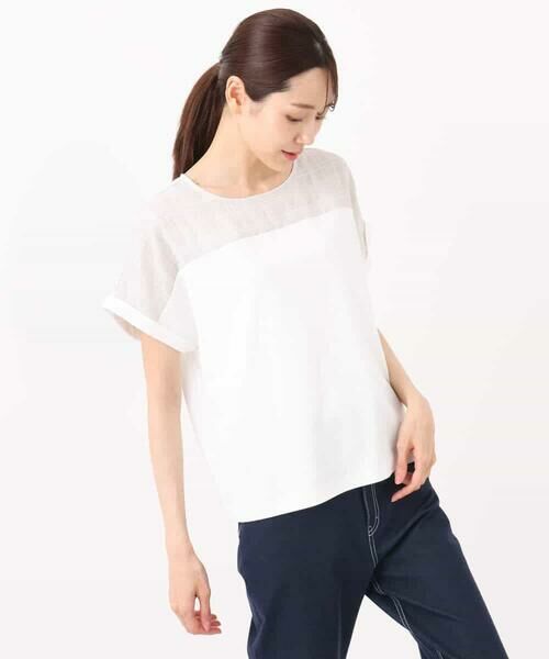 MK MICHEL KLEIN / エムケーミッシェルクラン カットソー | シアーチェック切替えカットソー/洗える | 詳細13