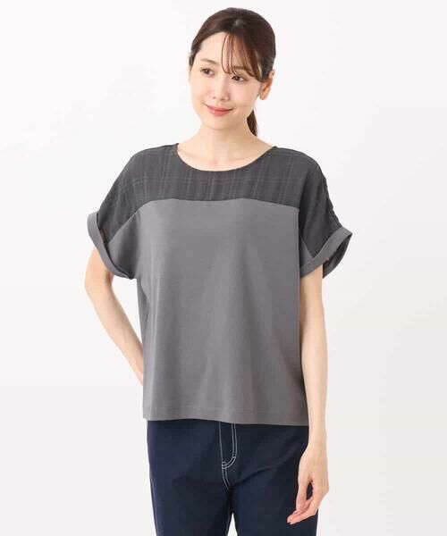 MK MICHEL KLEIN / エムケーミッシェルクラン カットソー | シアーチェック切替えカットソー/洗える | 詳細21