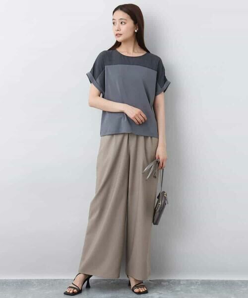 MK MICHEL KLEIN / エムケーミッシェルクラン カットソー | シアーチェック切替えカットソー/洗える | 詳細3