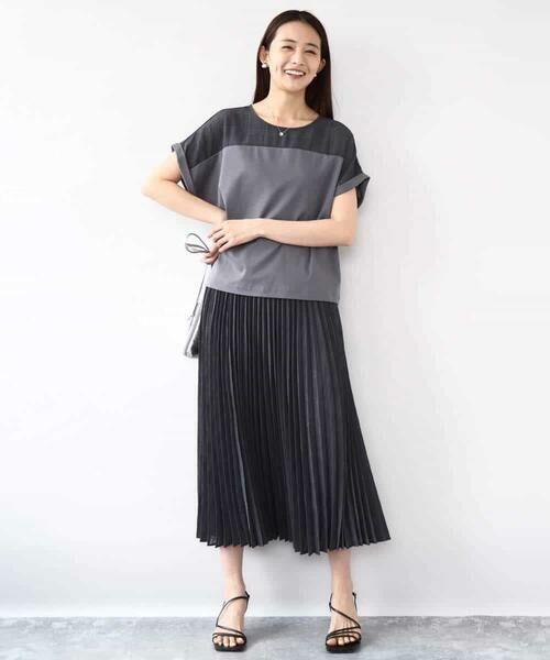 MK MICHEL KLEIN / エムケーミッシェルクラン カットソー | シアーチェック切替えカットソー/洗える | 詳細4