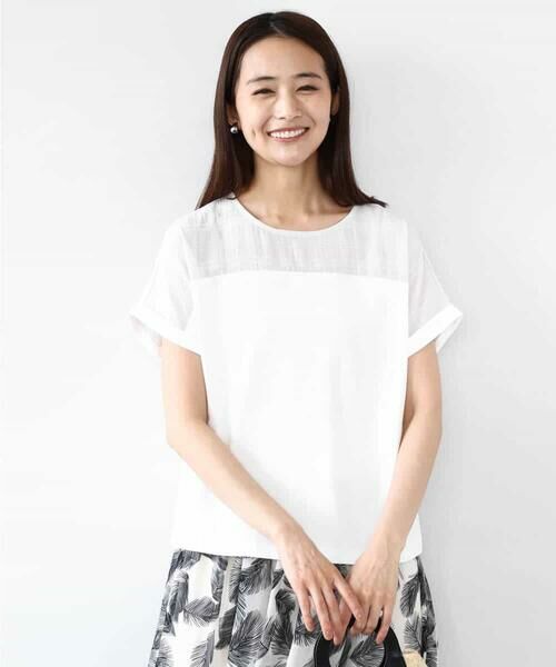 MK MICHEL KLEIN / エムケーミッシェルクラン カットソー | シアーチェック切替えカットソー/洗える | 詳細6